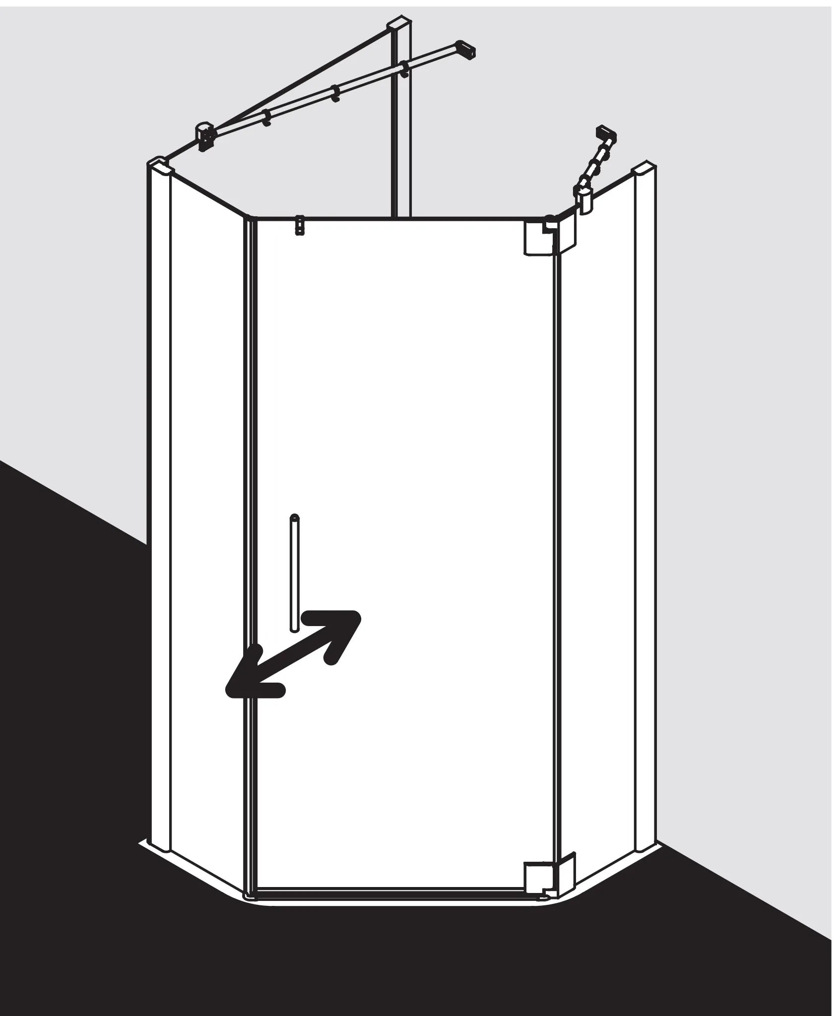 Kermi Duschdesign Fünfeck-Duschkabine mit Pendeltür rechts mit Festfeldern für gleichschenklige Wannen „PASA XP“ Glas SR Opaco, Profile Silber Hochglanz, BV: 970 - 1000 mm GAK: 955 - 985 mm WE: 980 - 1010 mm H: 1850 mm Kermi Duschdesign Fünfeck-Duschkabine mit Pendeltür rechts mit Festfeldern für gleichschenklige Wannen „PASA XP“ Glas SR Opaco, Profile Silber Hochglanz, BV: 970 - 1000 mm GAK: 955 - 985 mm WE: 980 - 1010 mm H: 1850 mm