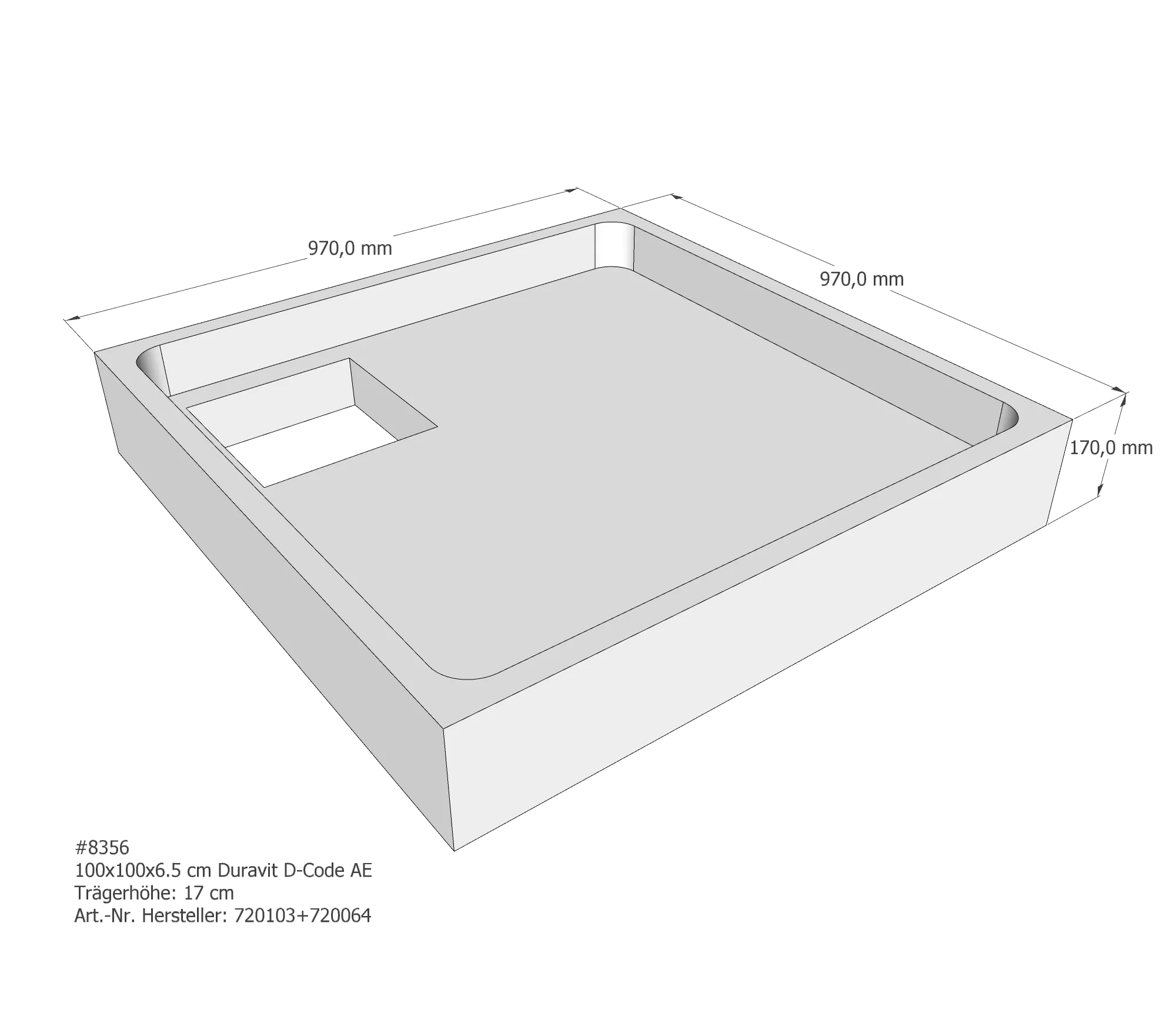 Duschwannenträger für Duravit D-Code 100 × 100 × 6,5 cm