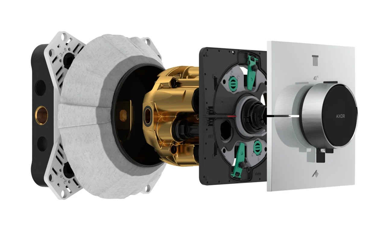 Hansgrohe AXOR iBox universal 2 Grundkörper, entzinkungsarmes Messing, wärme- und schallisolierend, Anschlussgewinde Rp 1/2, Anschlussgröße DN15, minimale Einbautiefe 80 mm, maximale Einbautiefe 108 mm