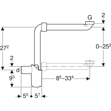 Tauchrohrgeruchsverschluss für Waschbecken, Raumsparmodell, Abgang horizontal: d=40mm, G=1 1/4″, weiß-alpin Tauchrohrgeruchsverschluss für Waschbecken, Raumsparmodell, Abgang horizontal: d=40mm, G=1 1/4″, weiß-alpin