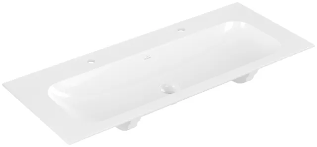 Villeroy & Boch Schrankwaschtisch aus TitanCeram „Finion“ 1200 × 500 × 160 mm, Hahnlochposition links und rechts, mit Hahnlochbohrung in Weiß Alpin, mit CeramicPlus