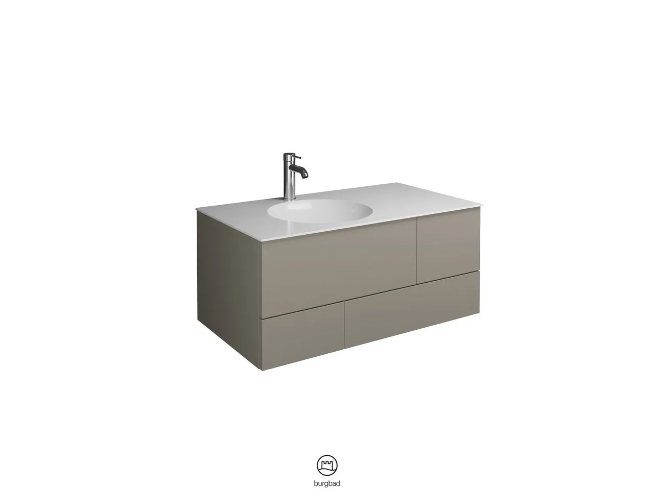 Coco Mineralguss-Waschtisch inkl. Waschtischunterschrank, 90 x 370 mm Muldentiefe, 1 Schublade oben mit Siphonausschnitt, 1 Schublade unten, 1 Metallbox, inkl. burgbad cleanFlow, H: 406 mm, B: 906 mm, T: 505 mm