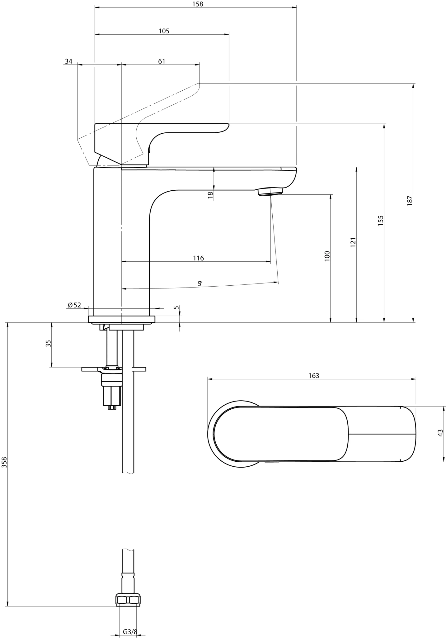 Villeroy & Boch O.novo Einhebel-Waschtischarmatur TVW104004001, 50 x 155 x 150 mm, Chrom