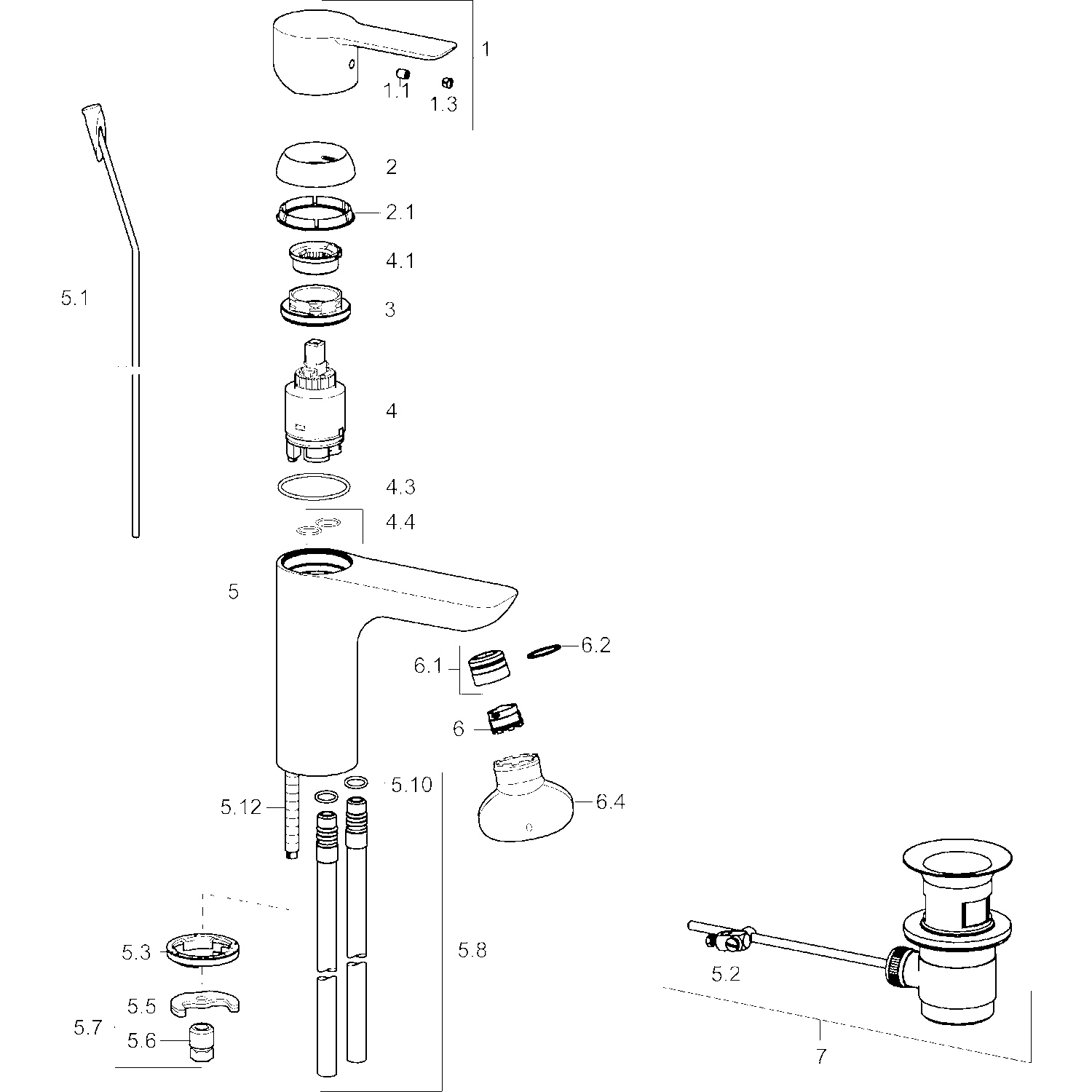 HA Einhebelmischer Waschtischbatterie HANSALIGNA 0609 Kupferrohr Zugstangenablaufgarnitur Ausladung 108 mm DN15 Chrom