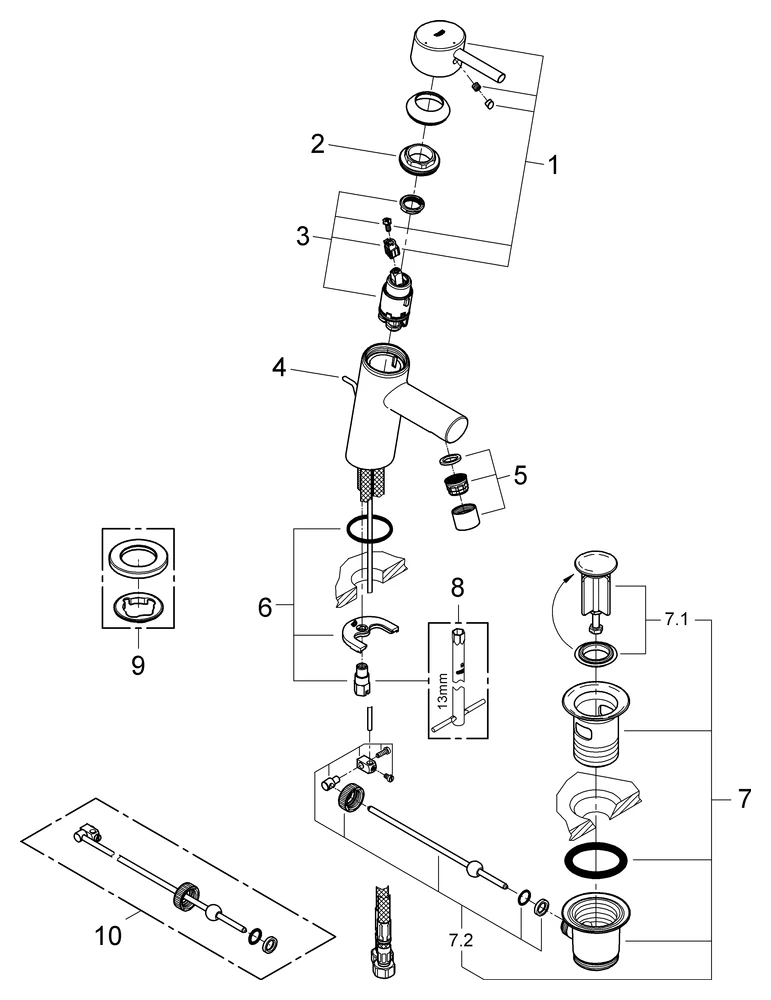 Einhand-Waschtischbatterie Concetto 23380_1, S-Size, Einlochmontage, Energie-Spar-Funktion Mittelstellung kalt, Zugstangen-Ablaufgarnitur 1 1/4″, chrom