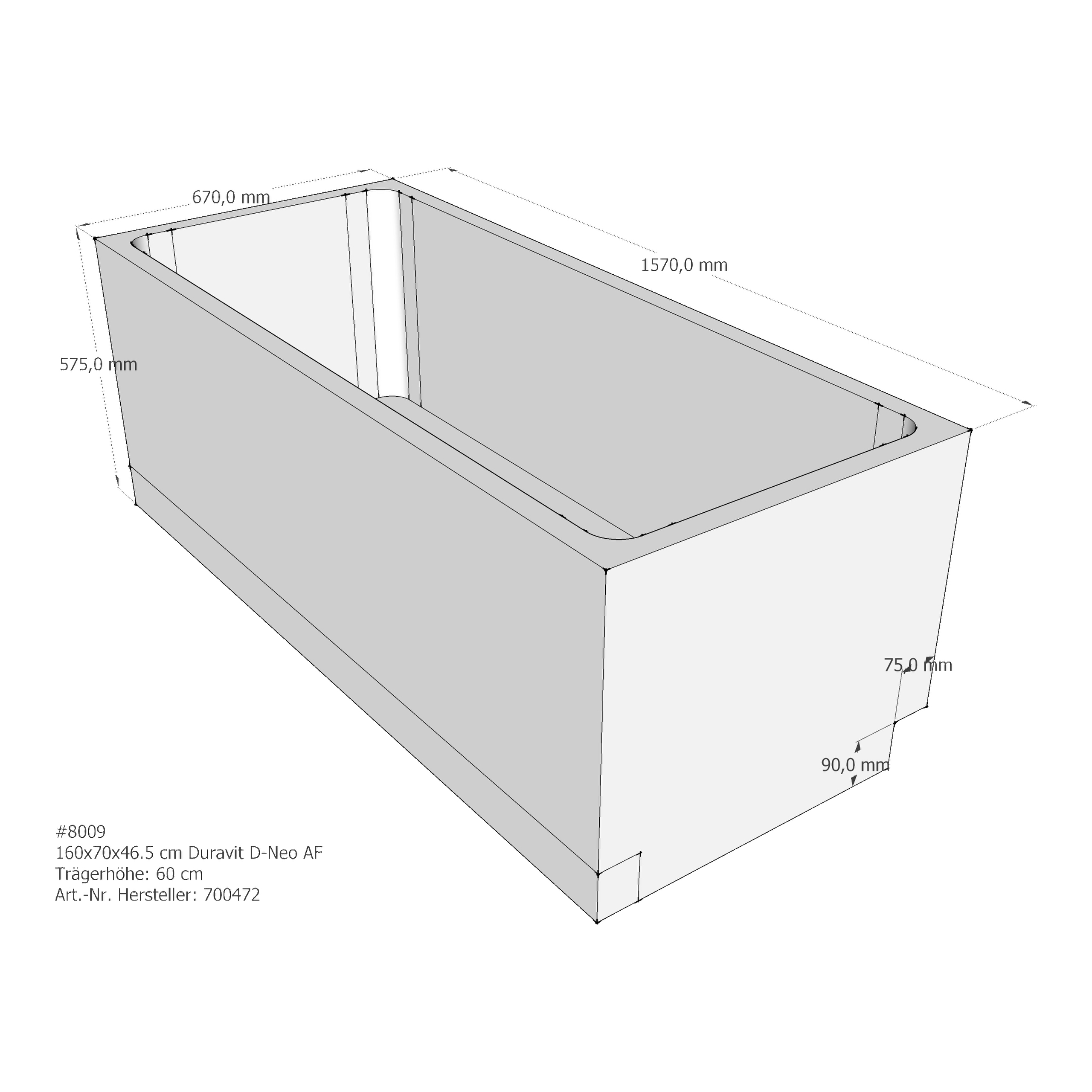 Badewannenträger für Duravit D-Neo 160 × 70 × 46,5 cm Badewannenträger für Duravit D-Neo 160 × 70 × 46,5 cm