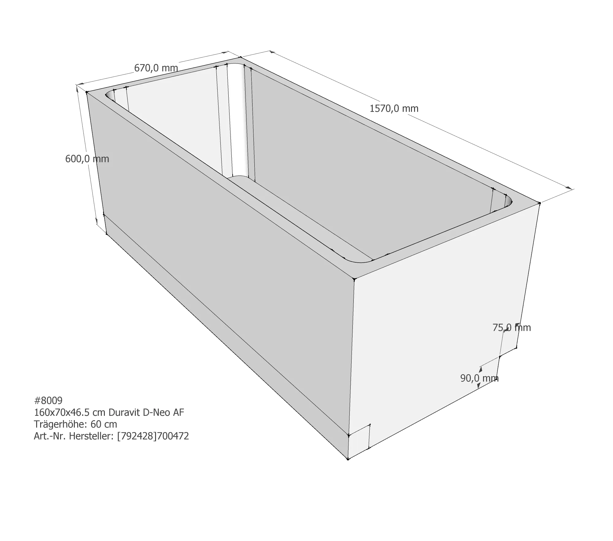 Badewannenträger für Duravit D-Neo 160 × 70 × 46,5 cm Badewannenträger für Duravit D-Neo 160 × 70 × 46,5 cm