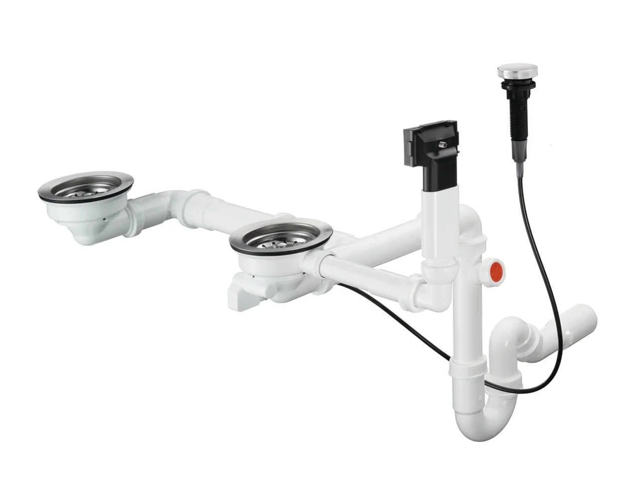 Hansgrohe automatische Ab- und Überlaufgarnitur Doppelbecken Granit D17-11 Chrom, Durchmesser 40/50 mm, 1 1/2" mit Raumsparablaufbogen und Röhrengeruchverschluss