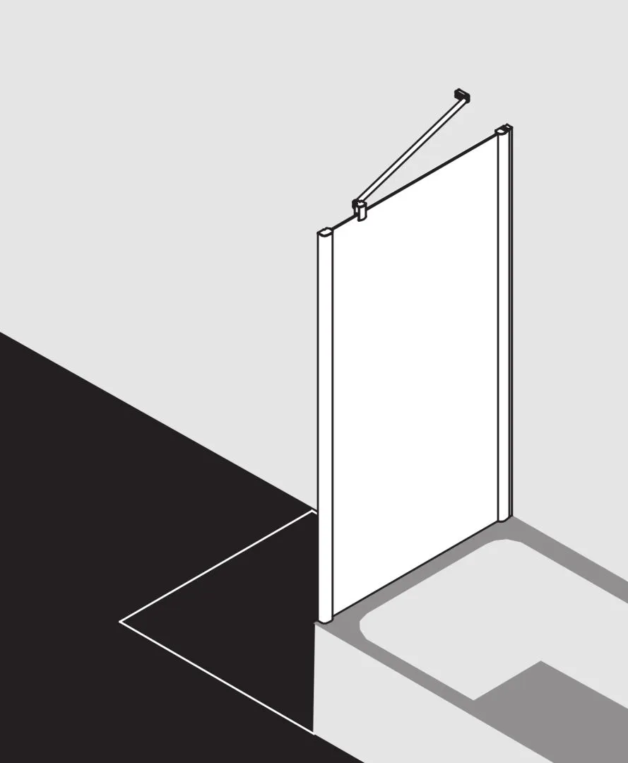 Kermi verkürzte Seitenwand auf Badewanne für Ecke „PEGA“ Glas Klar, Profile Silber Hochglanz, BV: 675 - 700 mm WE: 675 - 700 mm H: 1600 mm