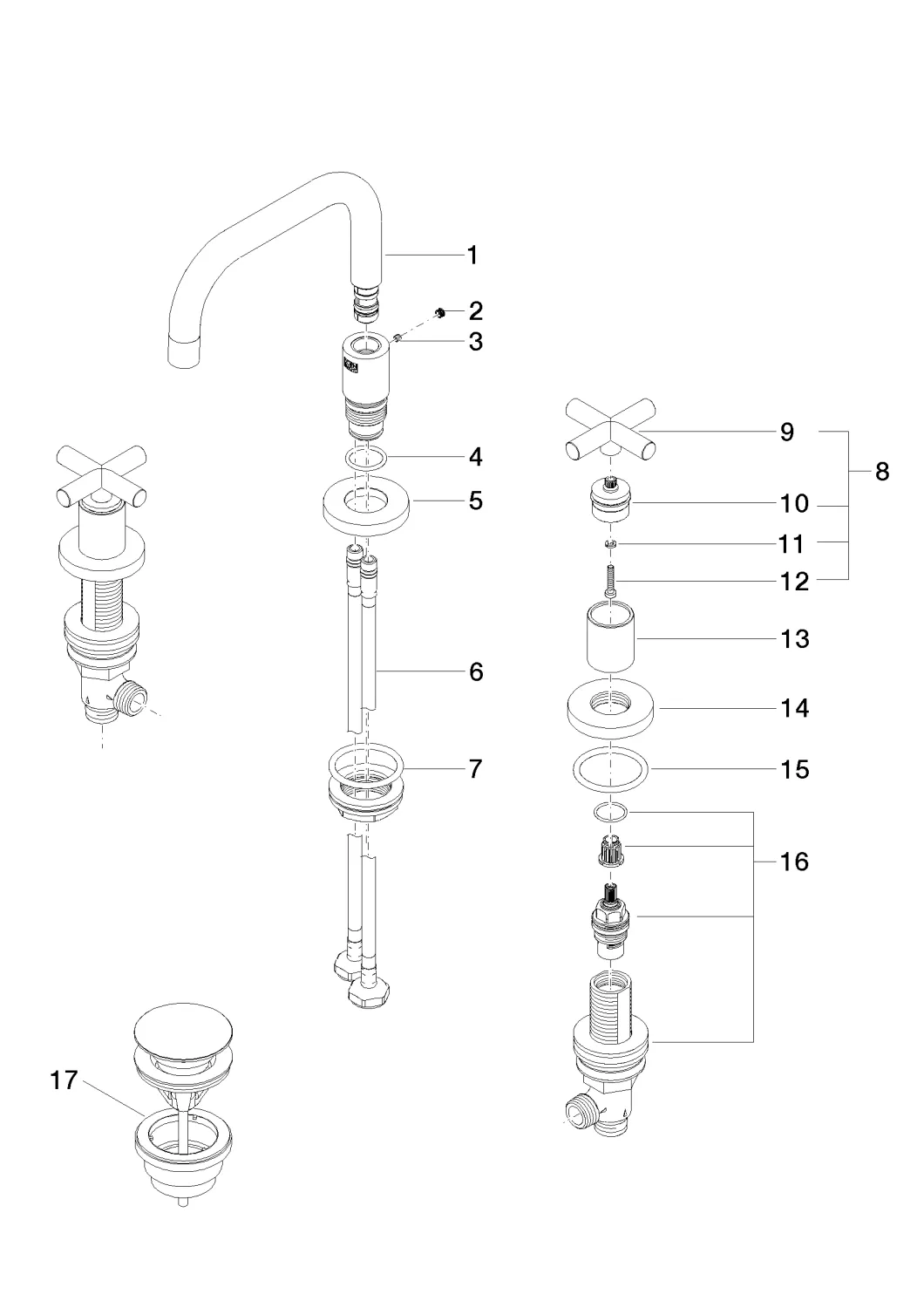 Waschtisch-Dreilochbatterie mit Ablaufgarnitur TARA Chrom 20705892