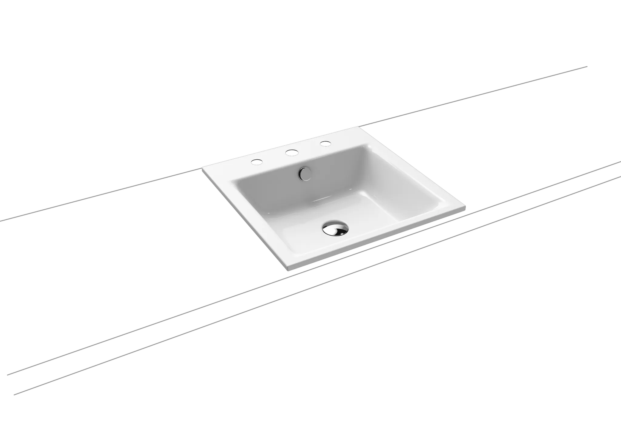 Einbauwaschtisch „Puro“ 46 × 46 cm, mit Überlauf, mit Hahnlochbohrung in alpinweiß mit Perl-Effekt