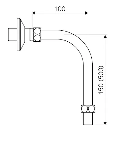 Abgangsbogen VITUS DN 15, G 1/2 IG, G 1/2 AG, H 150 mm x T 100 mm Abgangsbogen VITUS DN 15, G 1/2 IG, G 1/2 AG, H 150 mm x T 100 mm