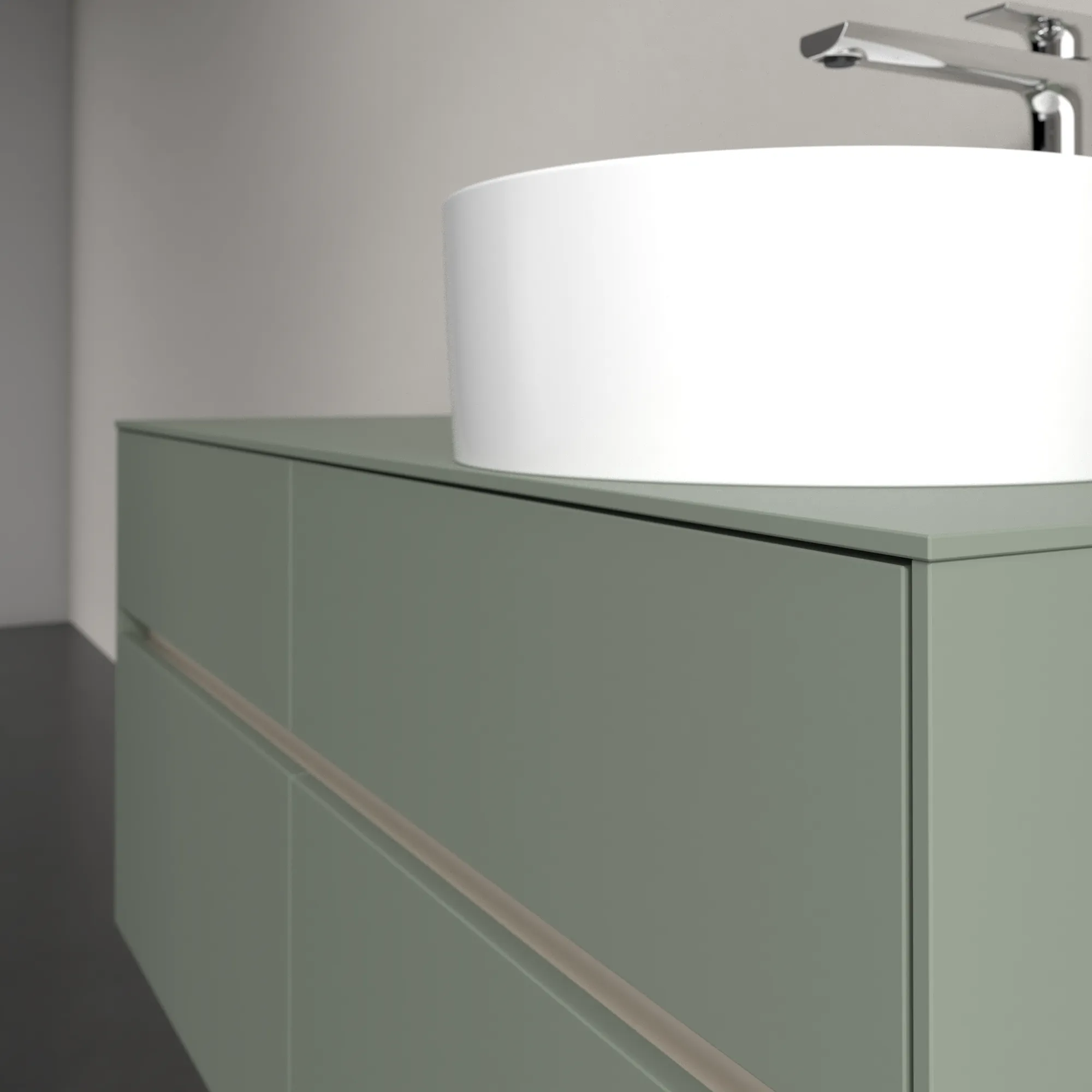 Villeroy & Boch Waschtischunterschrank „Collaro“ 1200 × 548 × 500 mm Soft Green, ohne Beleuchtung, für Becken rechts