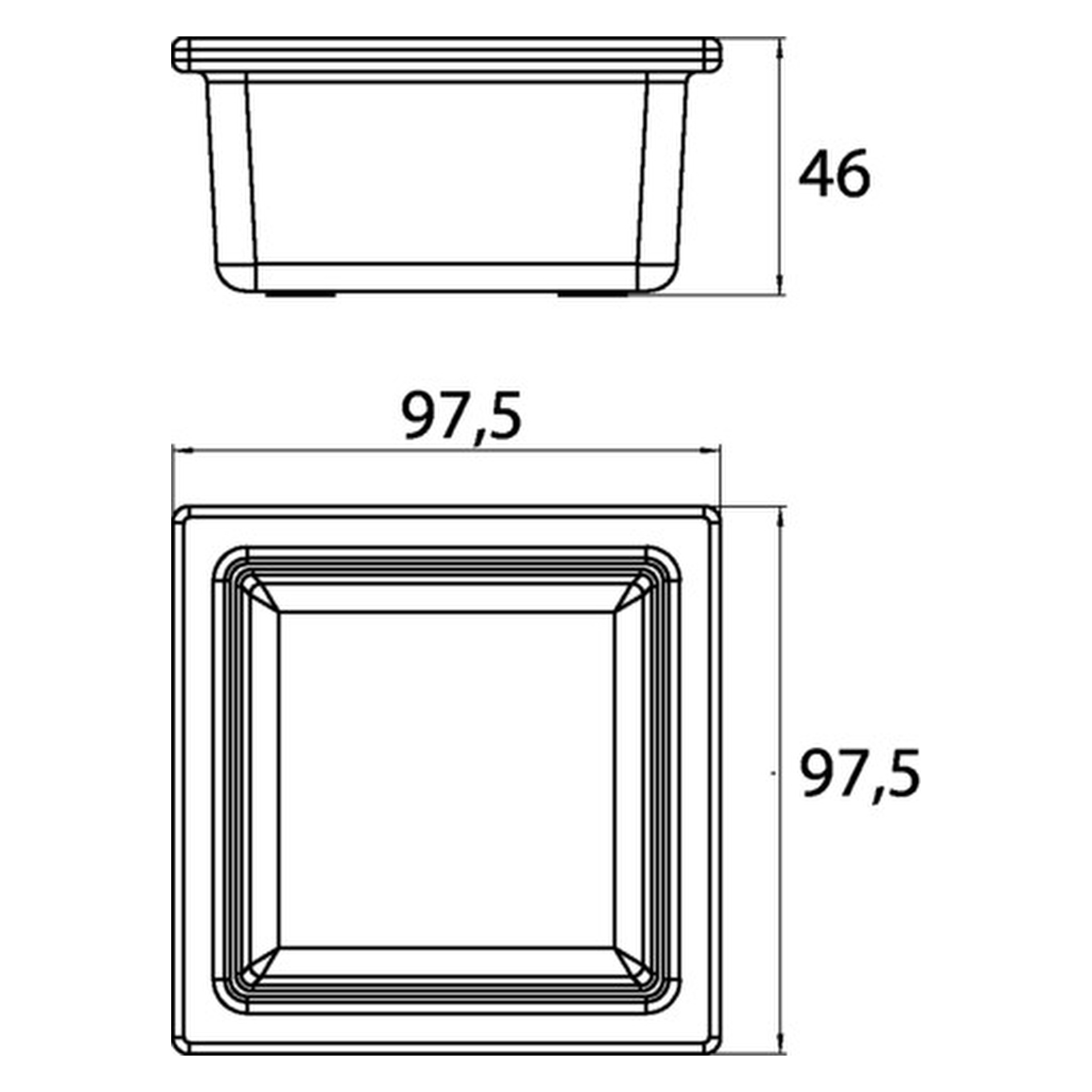 liaison Glasschale für Reling quadratisch, 98 × 48 × 98 mm, chrom