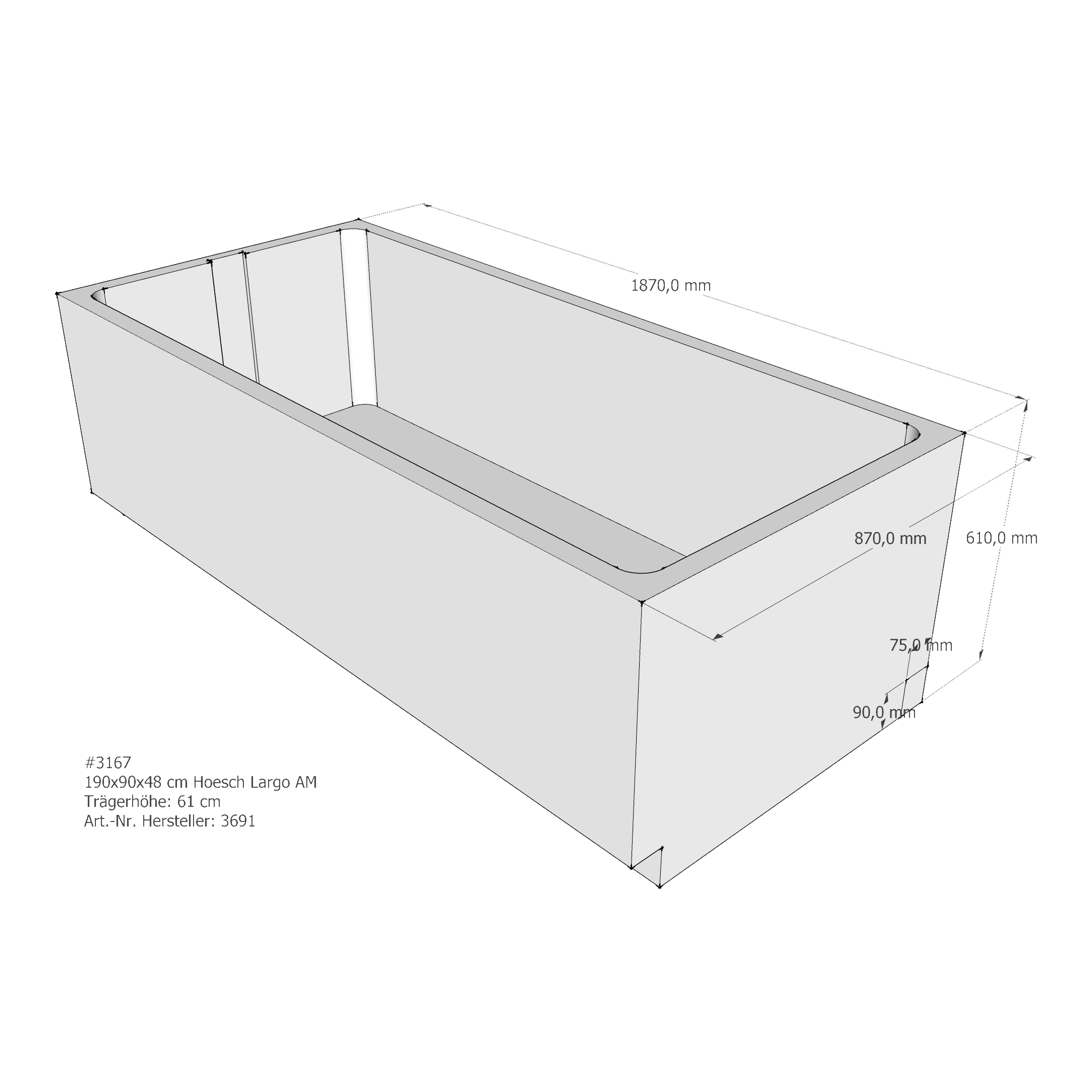 Badewannenträger für Hoesch Largo 190 × 90 × 48 cm