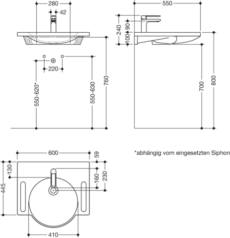 Set-Waschtisch und Armatur 60 × 55 × 10 cm