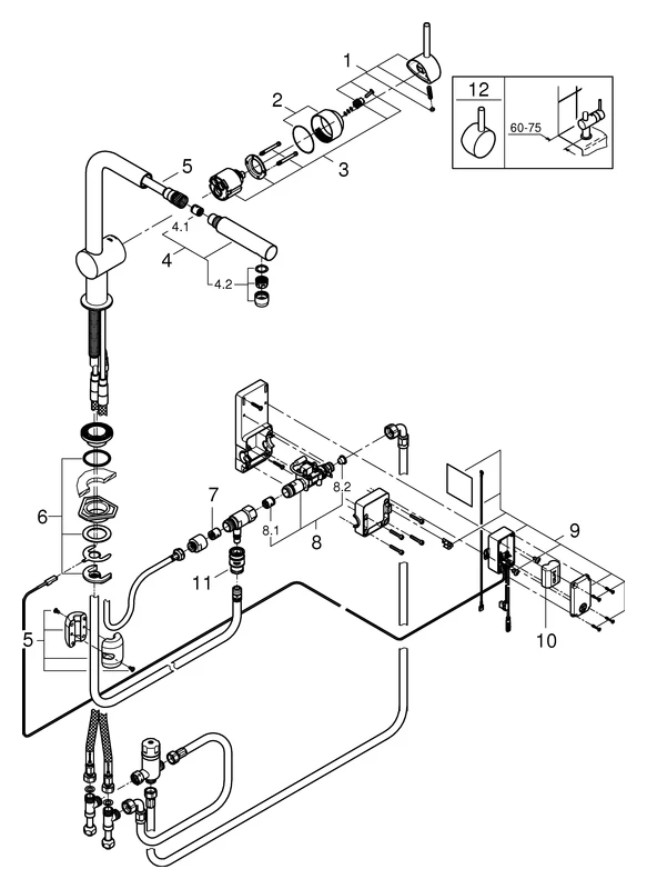 Elektronische Einhand-Spültischbatterie Minta Touch 31360_1, L-Auslauf, Einlochmontage, Wasser-Aktivierung durch Berührung, herausziehbarer Mousseurauslauf, chrom