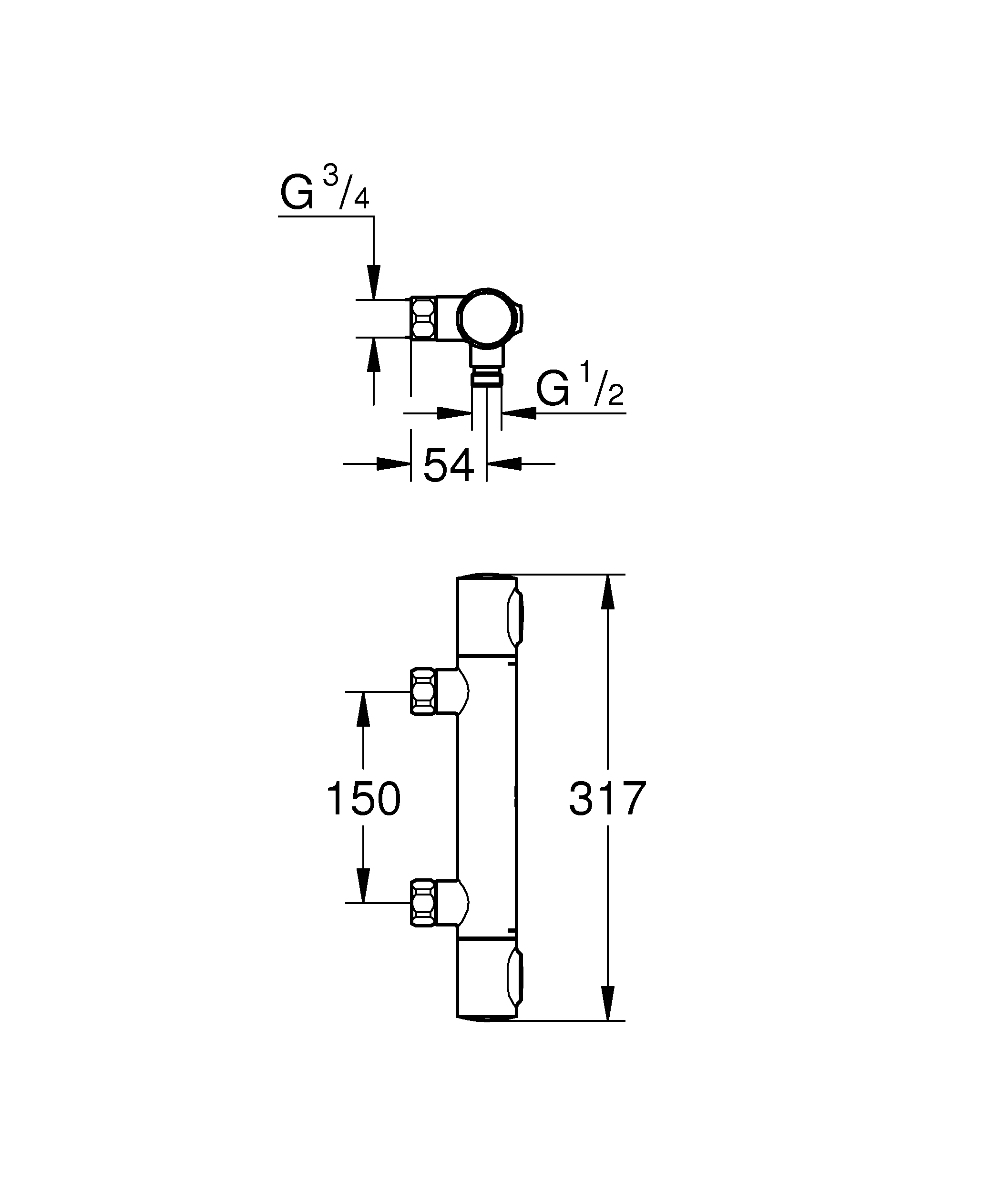 Thermostat-Brausebatterie Grohtherm 500 34794, Wandmontage, ohne Absperrverschraubung, eigensicher, chrom