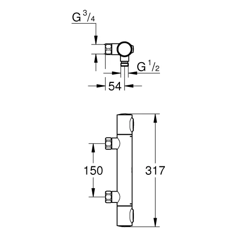 Thermostat-Brausebatterie Grohtherm 500 34794, Wandmontage, ohne Absperrverschraubung, eigensicher, chrom Thermostat-Brausebatterie Grohtherm 500 34794, Wandmontage, ohne Absperrverschraubung, eigensicher, chrom