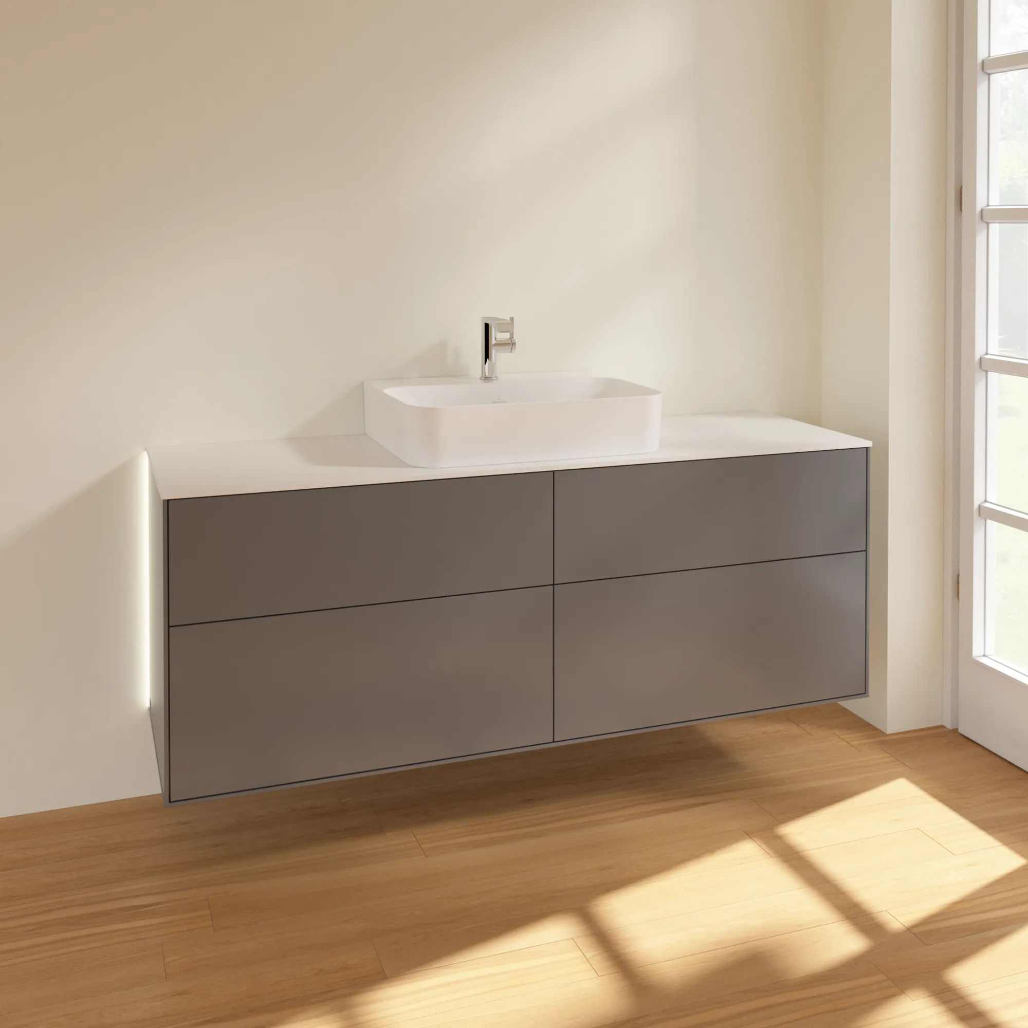 Villeroy & Boch Waschtischunterschrank „Finion“ für Schrankwaschtisch 1600 × 603 × 501 mm Anthracite Matt Lacquer, für Becken mittig