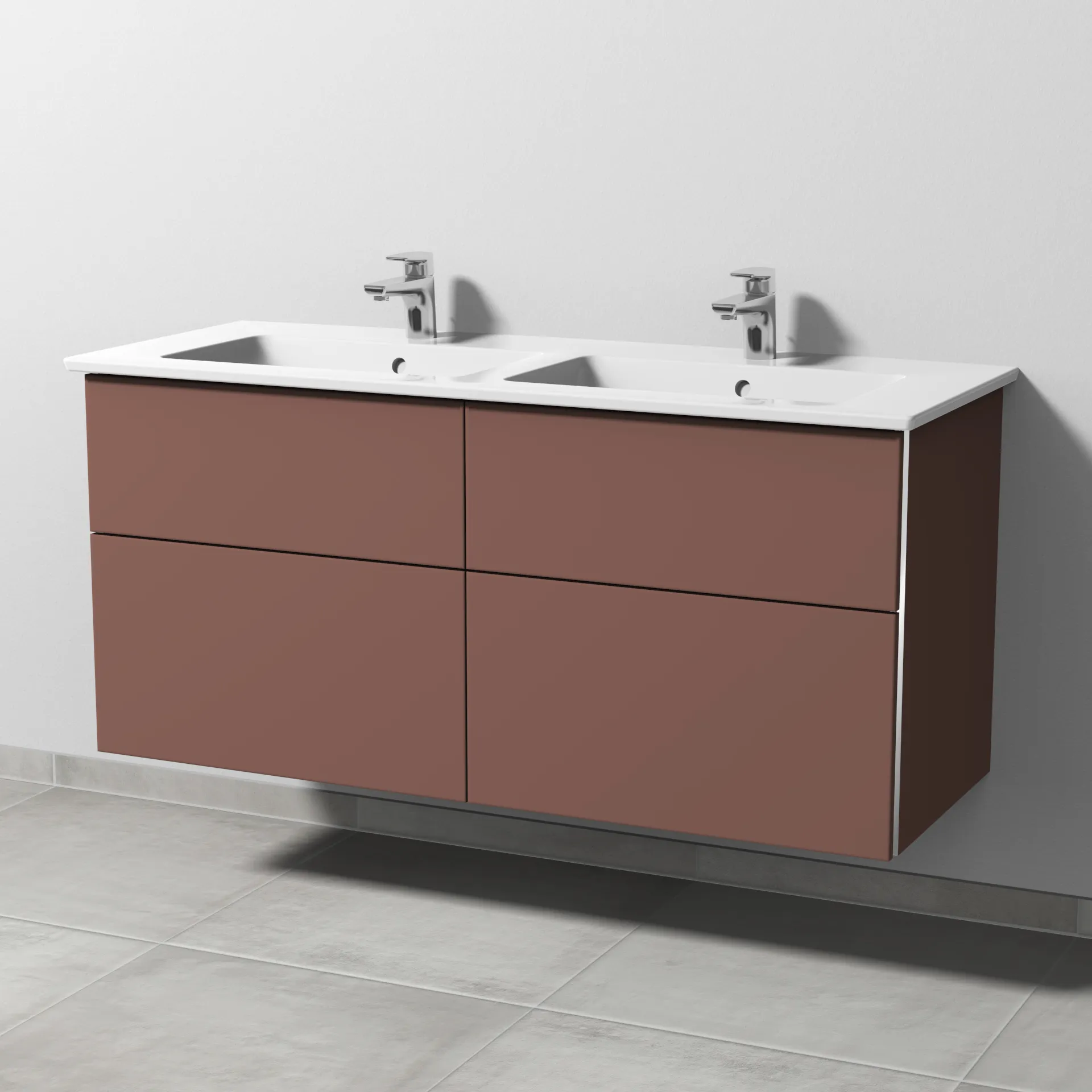 Sanipa Waschtischunterschrank „3way“ 1255 × 591 × 477 mm in Wine-Red, mit Hahnlochbohrung, Becken mittig Sanipa Waschtischunterschrank „3way“ 1255 × 591 × 477 mm in Wine-Red, mit Hahnlochbohrung, Becken mittig