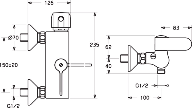 HA Brausebatterie HANSATEMPRA 0824 DN15 Chrom