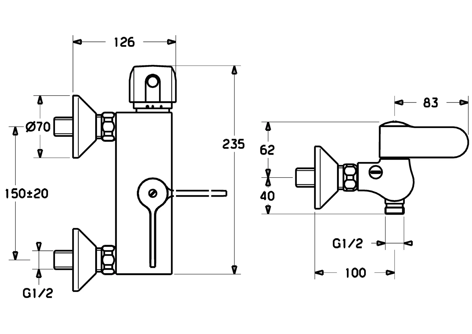 HansaTEMPRA Duscharmatur Wandmontage Thermostat Chrom