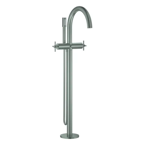 Wannenbatterie Atrio 25272, Bodenmontage, Fertigmontageset für 45 984, eigensicher, mit Kreuzgriffen, mit Handbrauseset, chrom Farbe: supersteel Wannenbatterie Atrio 25272, Bodenmontage, Fertigmontageset für 45 984, eigensicher, mit Kreuzgriffen, mit Handbrauseset, chrom Farbe: supersteel
