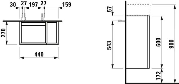 Laufen Waschtischunterbau „Kartell“ 270 × 600 × 440 mm Graublau, Anschlag links