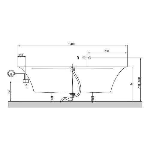 Villeroy & Boch Badewanne „Squaro Edge 12“ rechteck 190 × 90 cm, Mittelablauf in Weiß Alpin