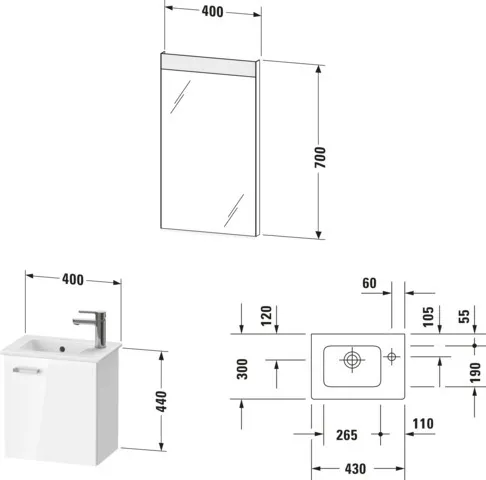 Duravit Waschtischunterschrank mit Waschtischunterbau und Spiegel „XBase“ 40 × 200 × 28,8 cm in Weiß Glänzend