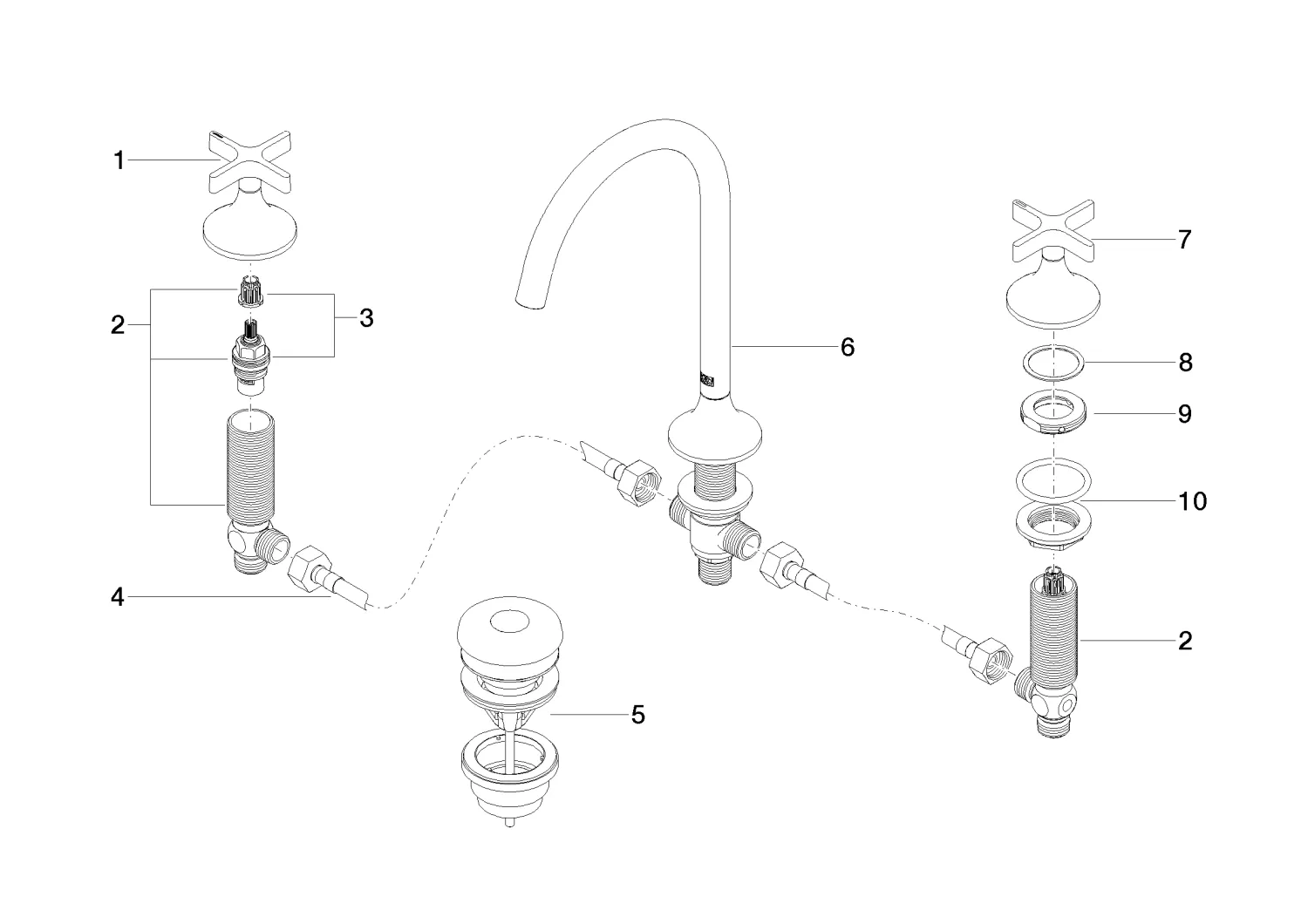 Waschtisch-Dreilochbatterie mit Ablaufgarnitur VAIA Chrom 20713809