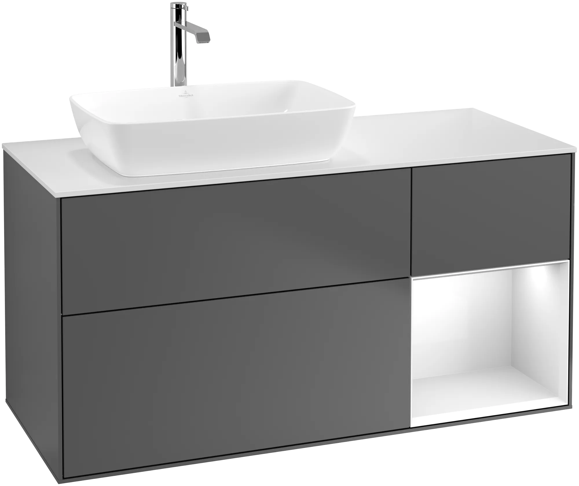 Villeroy & Boch Waschbeckenunterschrank Finion F81, anthrazit matt / glänzendes Weiß Lack / Glasweiß Matt