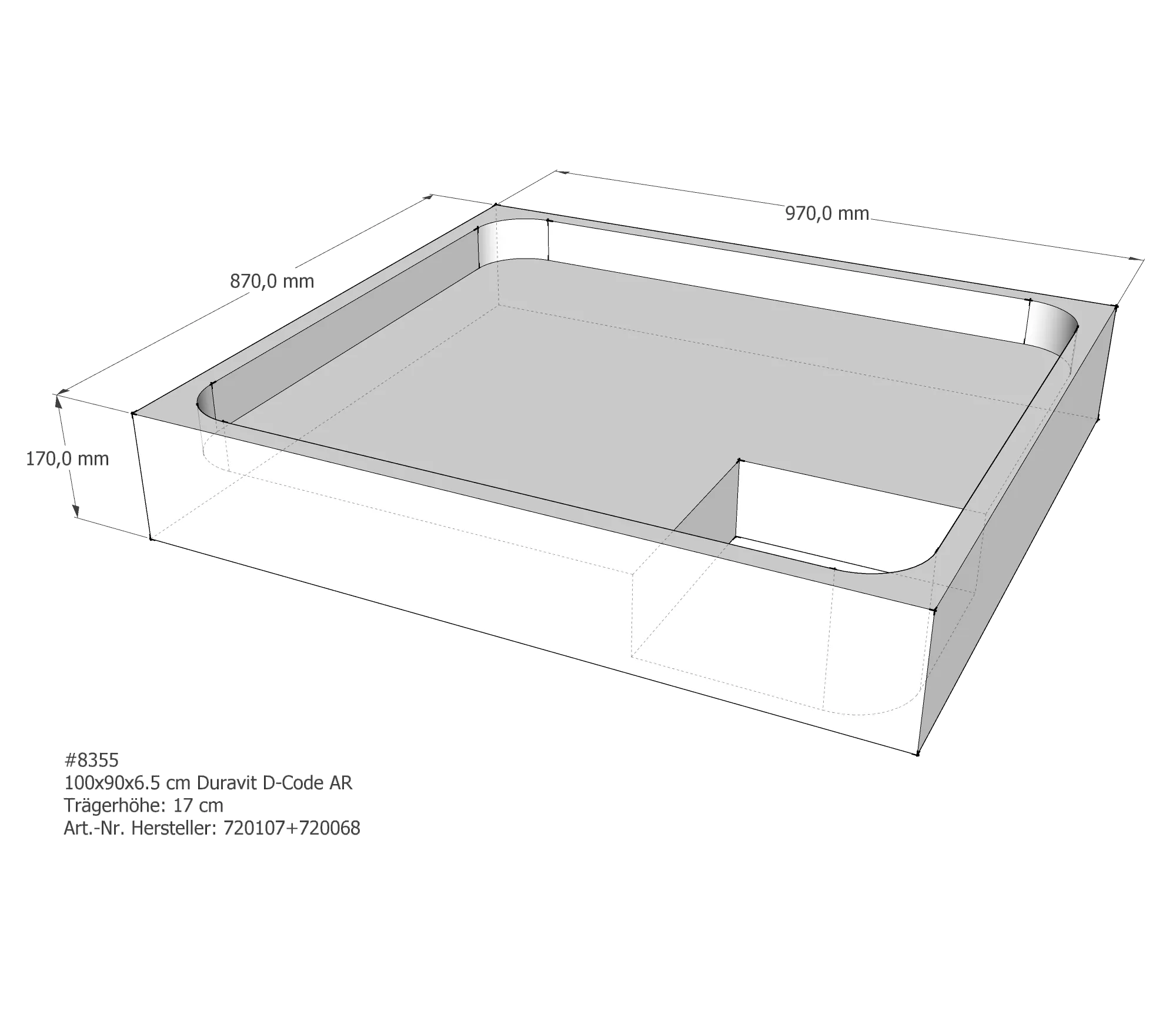 Duschwannenträger für Duravit D-Code 100 × 90 × 6,5 cm Duschwannenträger für Duravit D-Code 100 × 90 × 6,5 cm