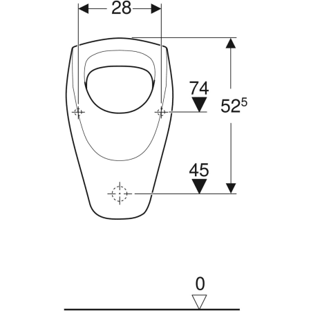 Urinal „Renova“, Zulauf von oben, Befestigung verdeckt, ohne Zielobjekt 36 × 61 × 37 cm 