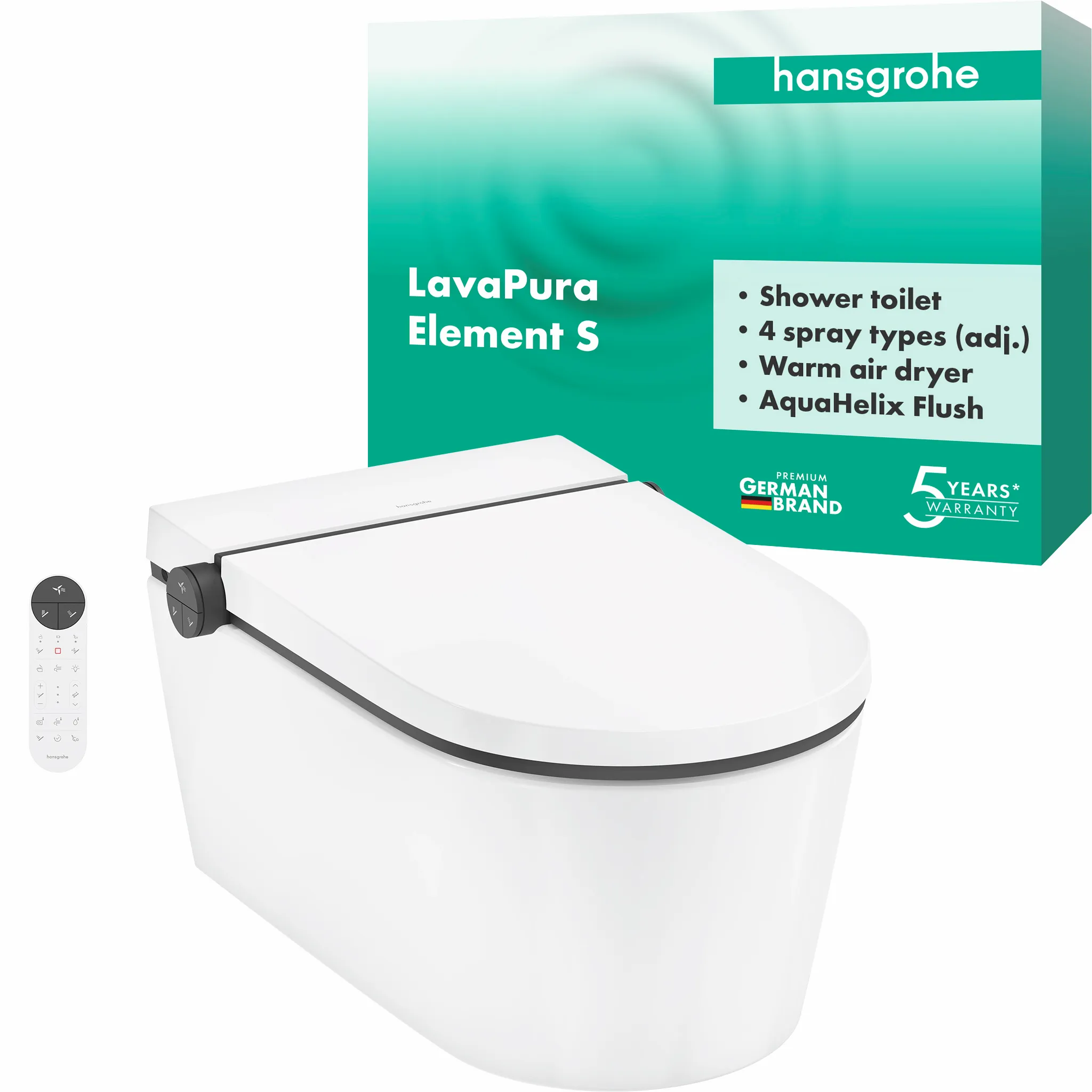 Hansgrohe LavaPura Element S Wand-Dusch-WC Komplett Set AquaHelix Flush, SmartClean, HygieneEffect, Weiß Hansgrohe LavaPura Element S Wand-Dusch-WC Komplett Set AquaHelix Flush, SmartClean, HygieneEffect, Weiß