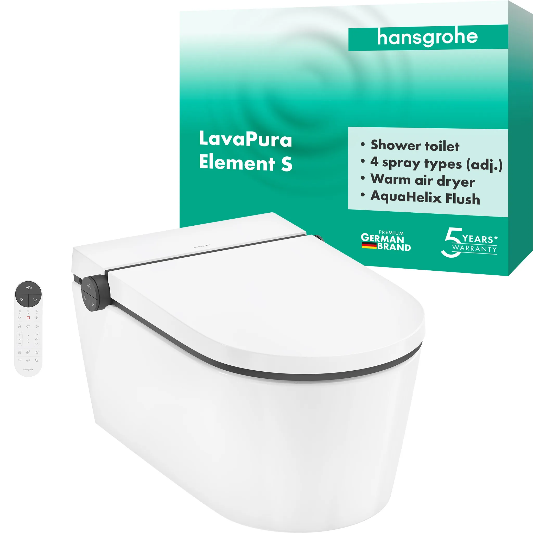 Hansgrohe LavaPura Element S Wand-Dusch-WC Komplett Set AquaHelix Flush, SmartClean, HygieneEffect, Weiß Hansgrohe LavaPura Element S Wand-Dusch-WC Komplett Set AquaHelix Flush, SmartClean, HygieneEffect, Weiß