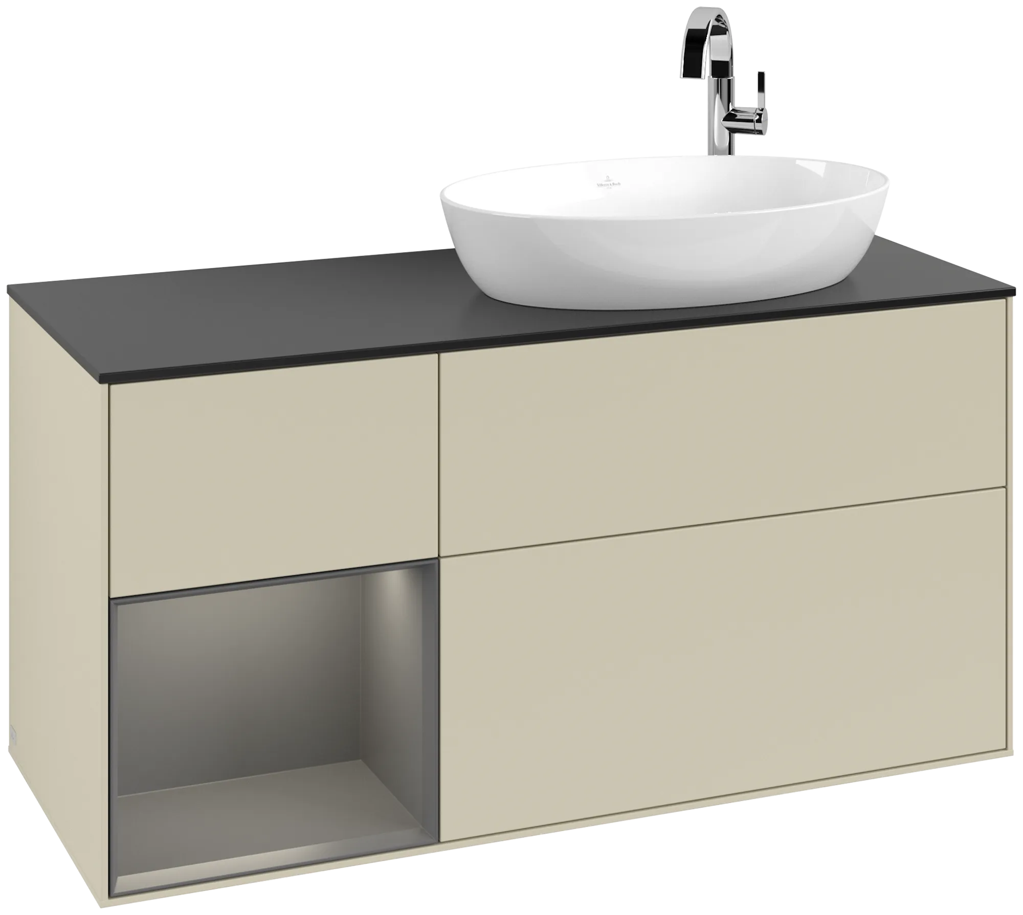 Villeroy & Boch Finion Waschbeckenunterschrank G92, 1200x603x501mm, mit Beleuchtung, 3 Auszüge, Waschbecken rechts