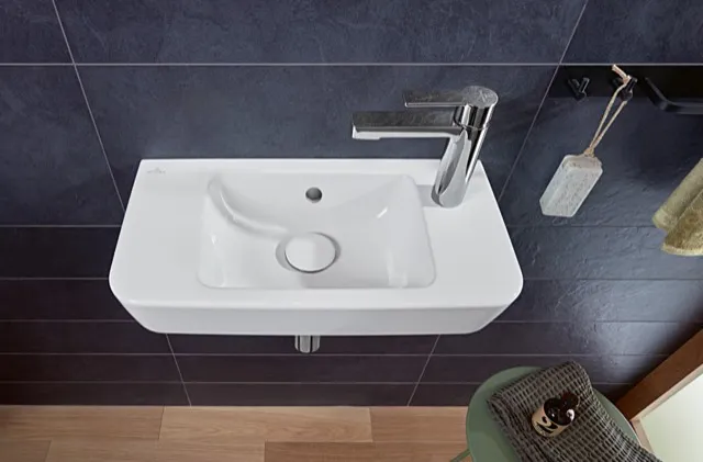 Villeroy & Boch Handwaschbecken „O.novo“ Compact 500 × 250 × 145 mm, für Becken mittig, mit Hahnlochbohrung, Hahnlochposition rechts in Weiß Alpin Villeroy & Boch Handwaschbecken „O.novo“ Compact 500 × 250 × 145 mm, für Becken mittig, mit Hahnlochbohrung, Hahnlochposition rechts in Weiß Alpin