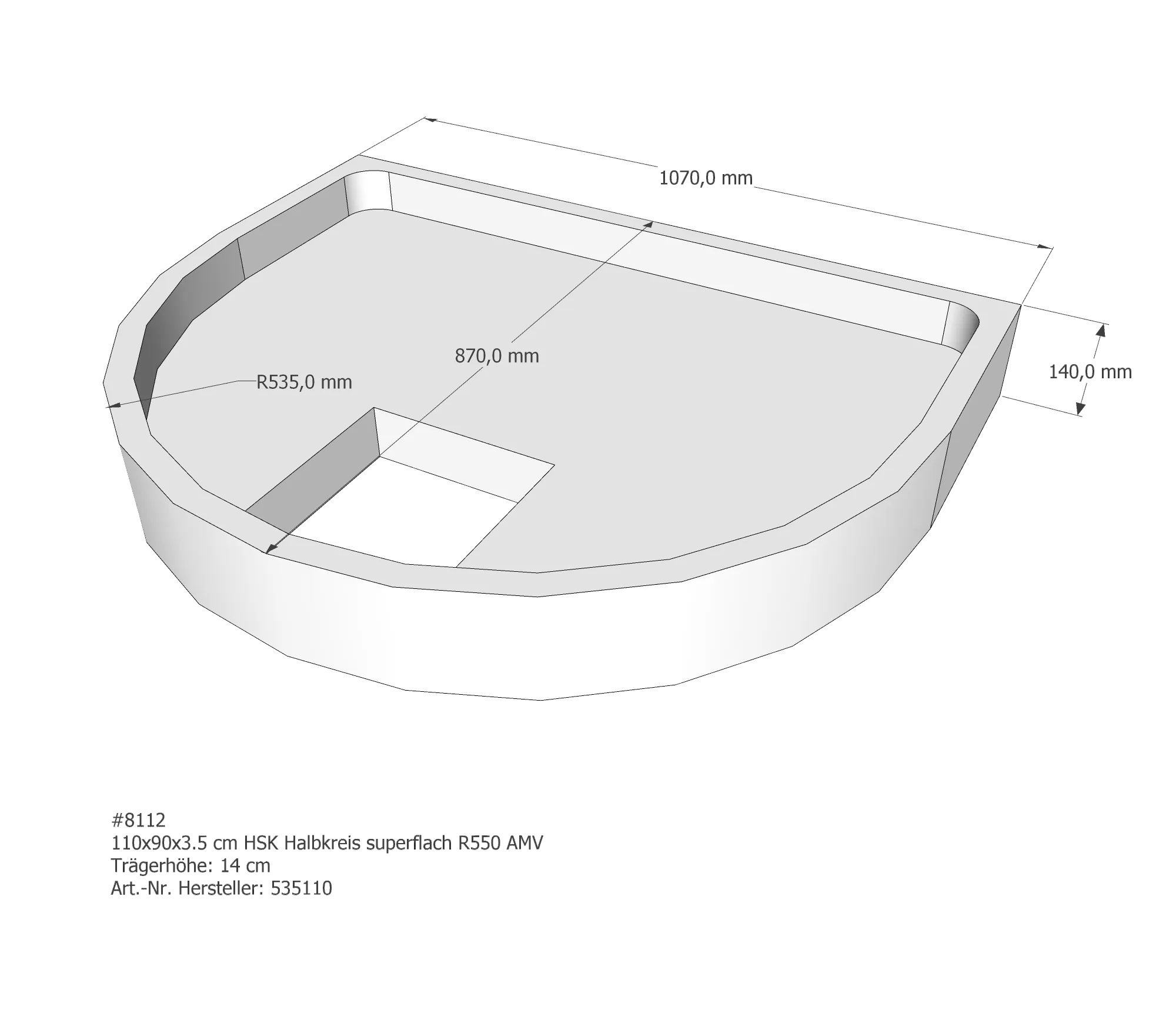 Duschwannenträger passend für HSK Halbkreis superflach 110 × 90 × 3 cm Duschwannenträger passend für HSK Halbkreis superflach 110 × 90 × 3 cm
