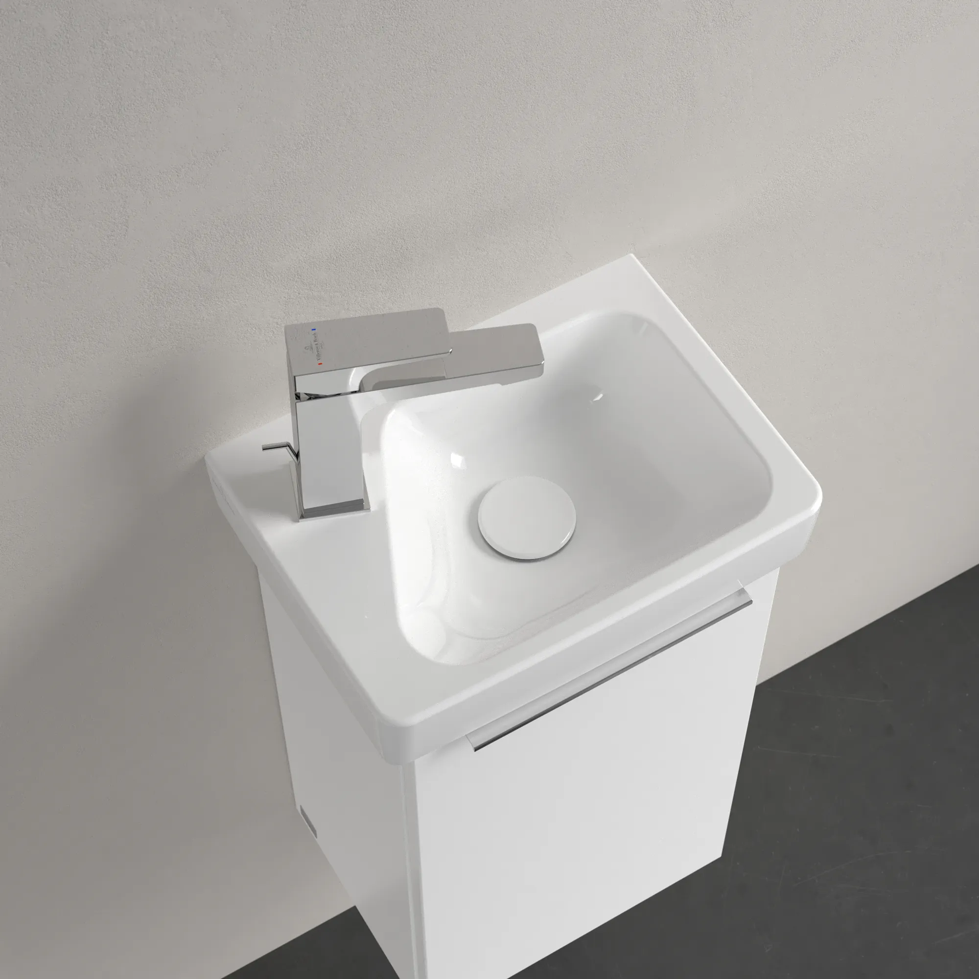 Villeroy & Boch Waschbecken „Architectura“ 360 × 265 × 135 mm, ohne Hahnlochbohrung, für Becken rechts in Weiß Alpin Villeroy & Boch Waschbecken „Architectura“ 360 × 265 × 135 mm, ohne Hahnlochbohrung, für Becken rechts in Weiß Alpin