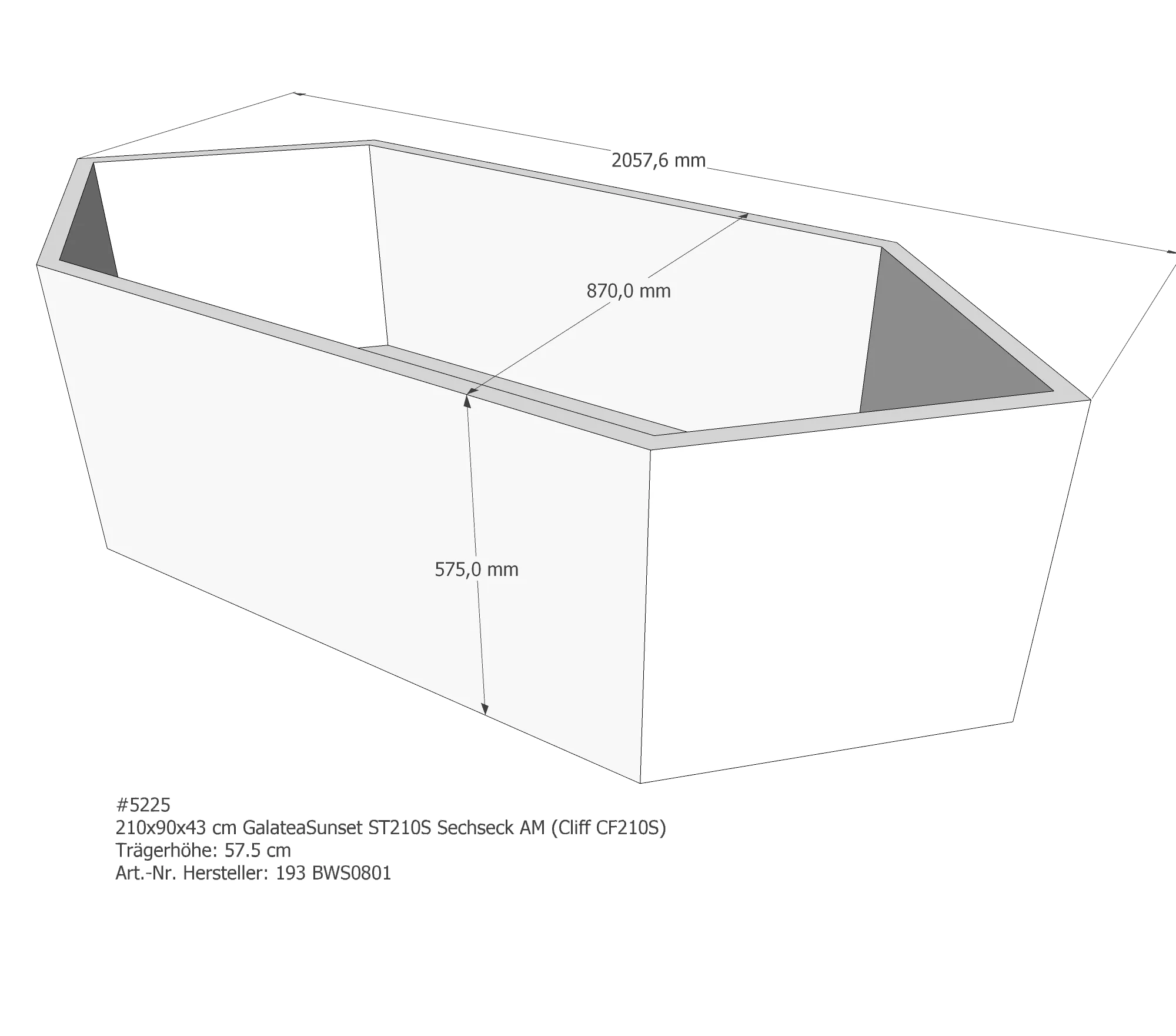 Badewannenträger für Galatea Sunset ST 210 S = CF 210 S 210 × 90 × 43 cm