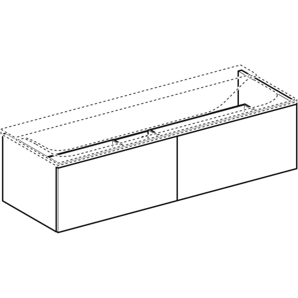 Xeno² Unterschrank für Waschtisch aus Mineralwerkstoff, mit zwei Schubladen: B=139.5cm, H=35cm, T=47.3cm, greige / lackiert matt