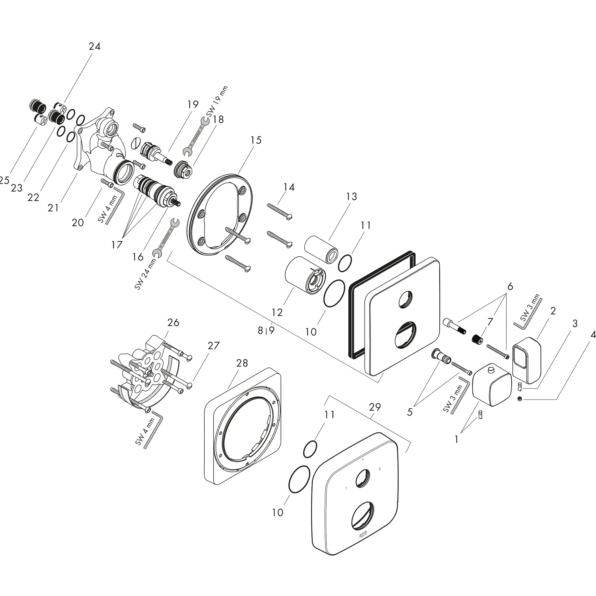 Thermostat UP Axor Urquiola F-Set chrom mit Absperr-u.Umstellventil