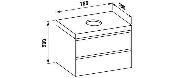 Waschtischunterbau+Waschtischplatte (MODULAR SYSTEM) LANI 495x785x580 mit Ausschnitt mittig Abdeckplatte 65 mm (Farbe: .260 weiß matt matt), mit 2 Schubladen integrierter Griffleiste Vollauszug und Soft-Close weiß matt