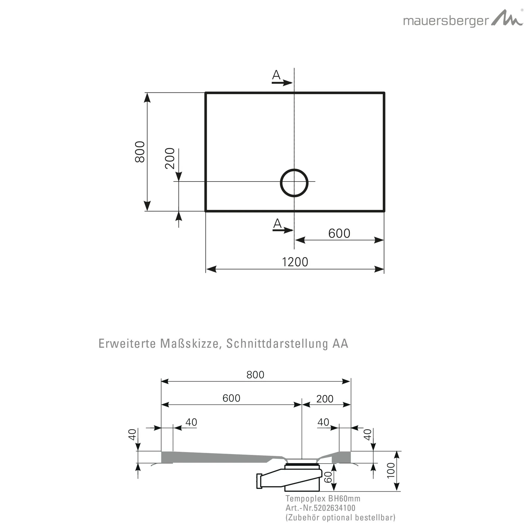 Mauersberger davisi Acryl-Duschflächen-Block davisi 120⁄80 1200x800x40, Farbe: weiß