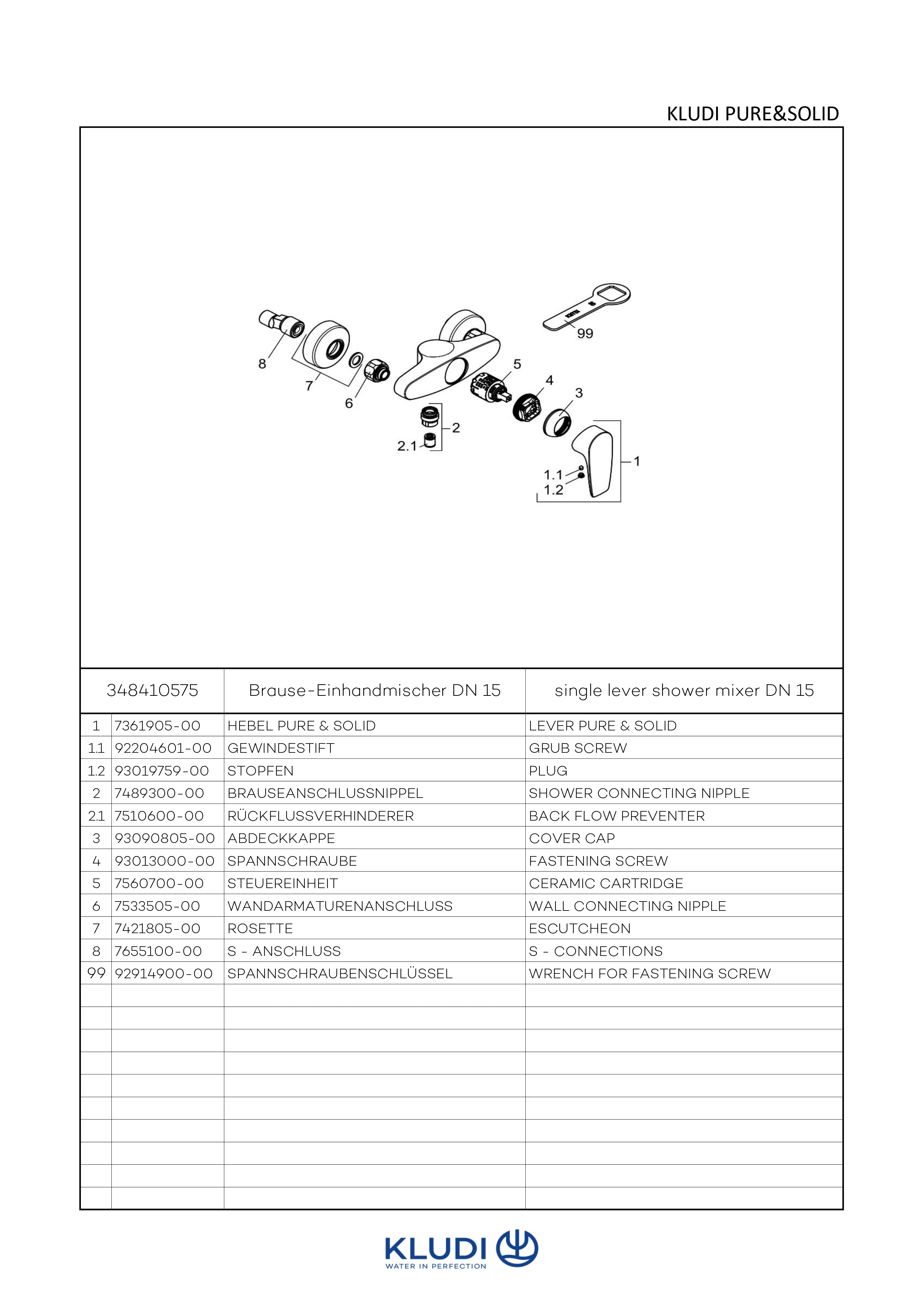 Kludi PURE&SOLID Brause-Einhandmischer DN 15, chrom Kludi PURE&SOLID Brause-Einhandmischer DN 15, chrom