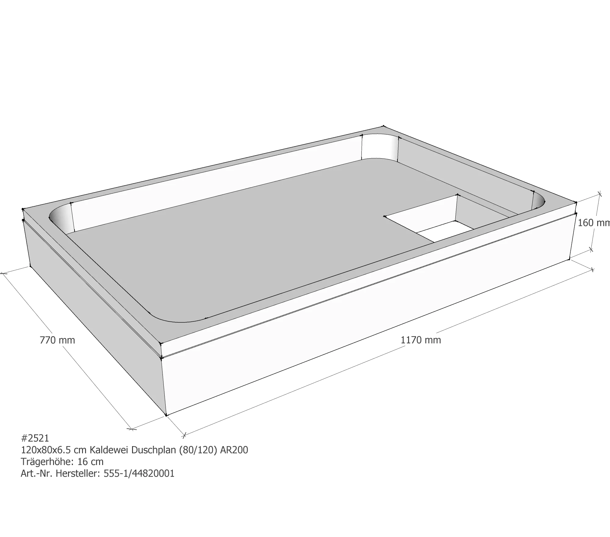 Duschwannenträger passend für Kaldewei Duschplan 120 × 80 × 6,5 cm Breite: 80 cm / Länge: 120 cm