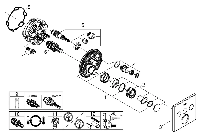 Grohe Grohtherm SmartControl Thermostat mit 3 Absperrventilen, Unterputz, hard graphite geb. Grohe Grohtherm SmartControl Thermostat mit 3 Absperrventilen, Unterputz, hard graphite geb.