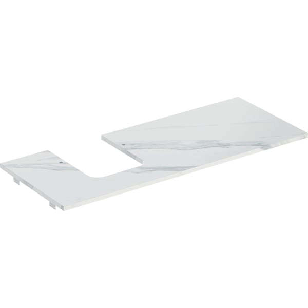 Geberit ONE Waschtischplatte mit Ausschnitt, Steinzeug, weiß Marmoroptik matt, 119 x 47,3 cm, Höhe 2 cm, Wanneneinbaumaß 22,3 cm, für Aufsatzwaschtisch Schalenform Geberit ONE Waschtischplatte mit Ausschnitt, Steinzeug, weiß Marmoroptik matt, 119 x 47,3 cm, Höhe 2 cm, Wanneneinbaumaß 22,3 cm, für Aufsatzwaschtisch Schalenform